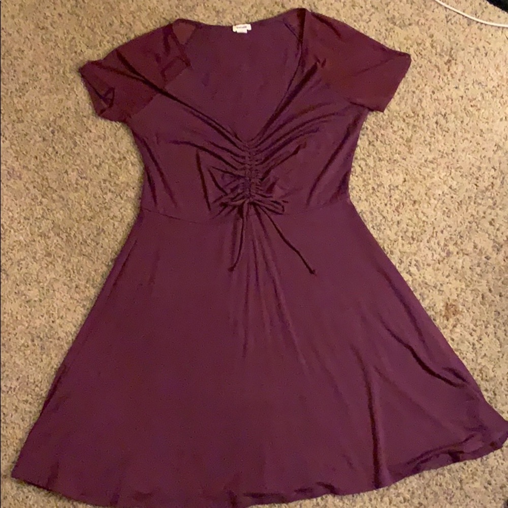 Plum Mini Dress with sheer Sleeves